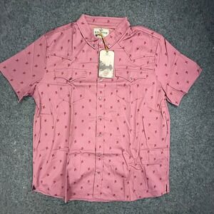 King Ranch Mens Pink Short Sleeve All Over Print Western Snap Shirt Size L